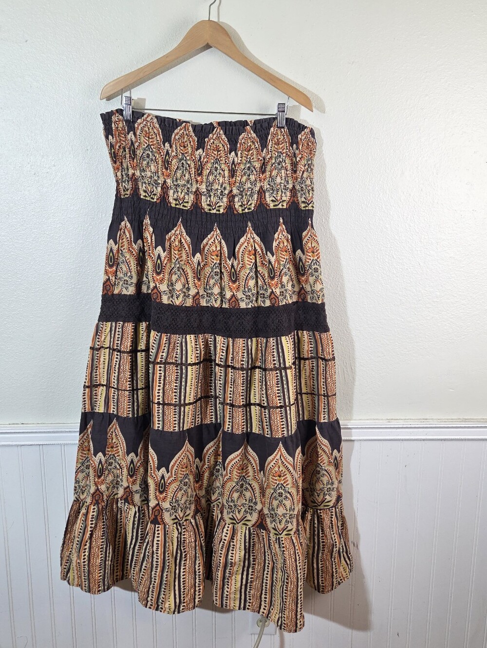 She's Cool 3X Boho Paisley Strapless Maxi Dress 100% Cotton Tiered Festival